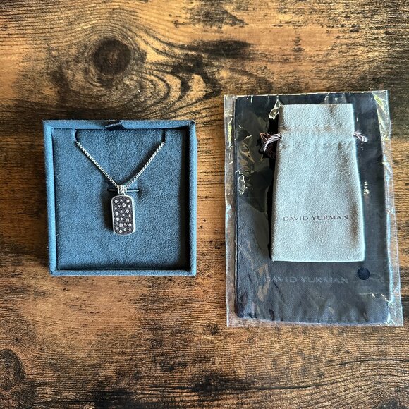 David Yurman Midnight Melange Dog Tag w/ Diamonds Necklace - 18" - RARE - Picture 2 of 16